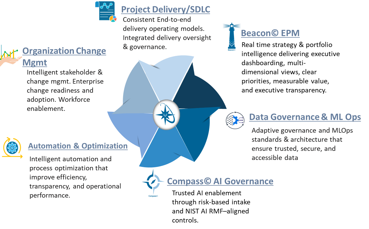 North*Star© framework diagram showing six integrated governance components around a central Program Excellence Center